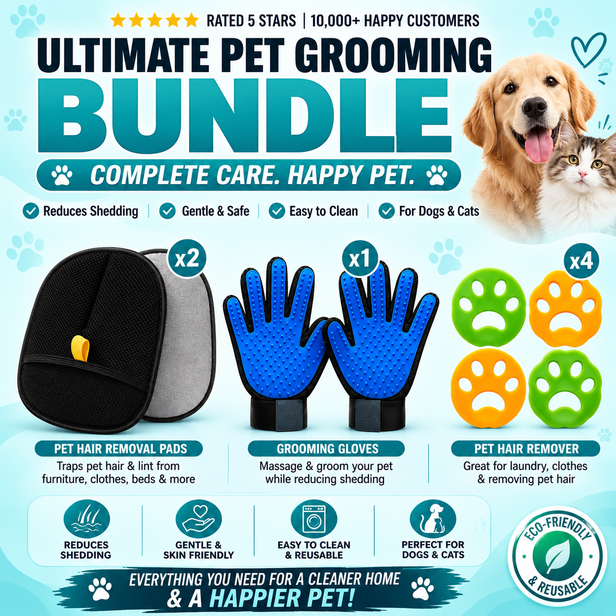 Pet Hair Remover Brushing Gloves - Buy 1 Get 1 Free